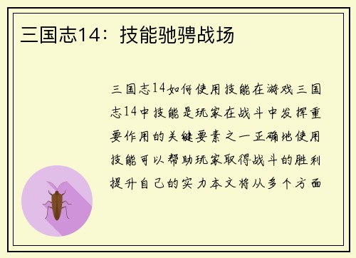 三国志14：技能驰骋战场